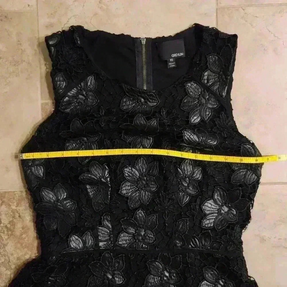 Greylin Lace Crochet Faux Leather Floral Peplum Top - Picture 4 of 10